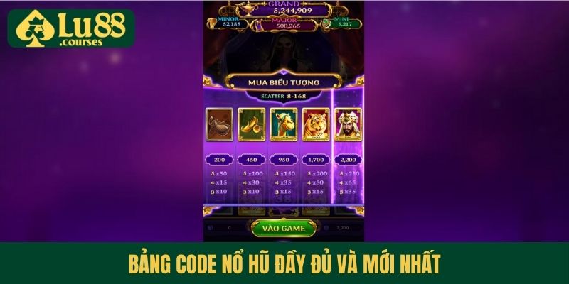 Bảng code nổ hũ đầy đủ và mới nhất